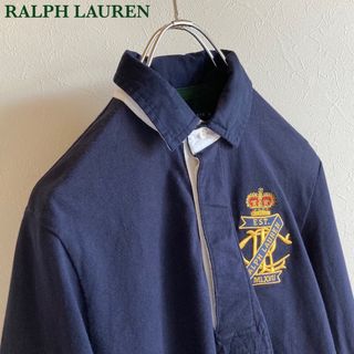 ラルフローレン(Ralph Lauren)のラルフローレン 王冠 ロゴ刺繍 ラガーシャツ 長袖 ポロシャツ S ネイビー(ポロシャツ)