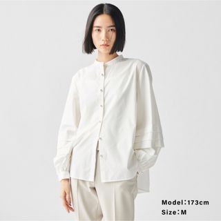 PLST - ティアードスリーブバンドカラーシャツ(長袖・パールボタン)の