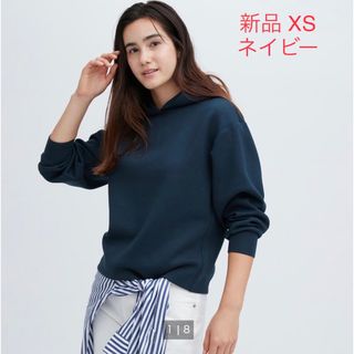 ユニクロ(UNIQLO)の【新品】ドライスウェットプルパーカー長袖XS ネイビー(パーカー)