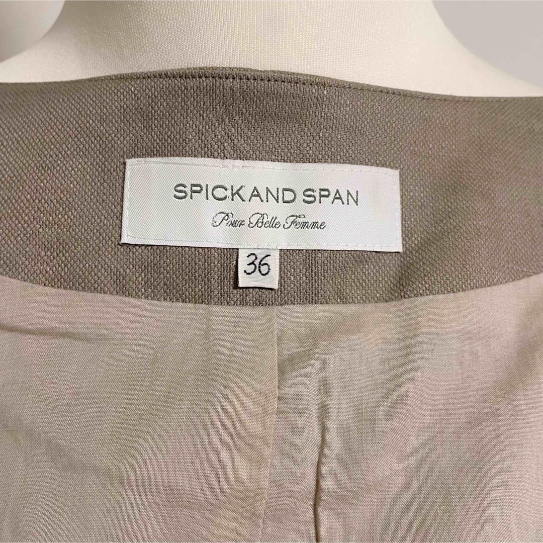 Spick & Span(スピックアンドスパン)のSpick&Span  ノーカラージャケット 麻 リネン グレージュ レディースのジャケット/アウター(ノーカラージャケット)の商品写真