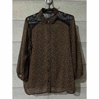 フォーエバートゥエンティーワン(FOREVER 21)のFOREVER21 ヒョウ柄シースルー襟付きブラウス(シャツ/ブラウス(長袖/七分))