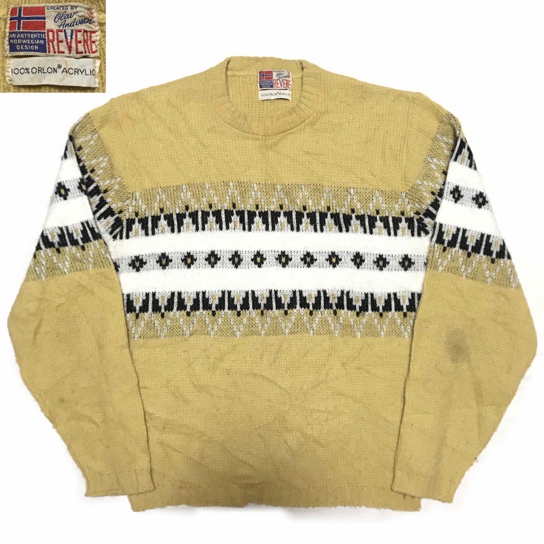 60s REVERE 雪柄 アクリル セーター 黄色 ビンテージ M メンズのトップス(ニット/セーター)の商品写真