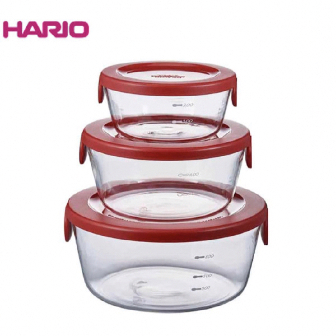 HARIO(ハリオ)のHARIO ガラス　耐熱容器　蓋　レッド インテリア/住まい/日用品のキッチン/食器(容器)の商品写真