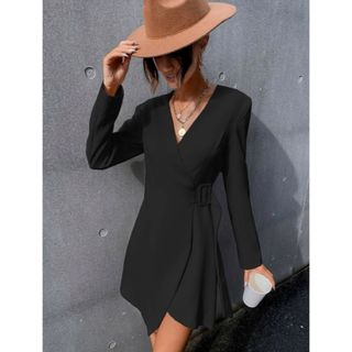 ザラ(ZARA)のSHEIN シーイン　フレアヘム　バックル　ラップドレス　S(ミニワンピース)