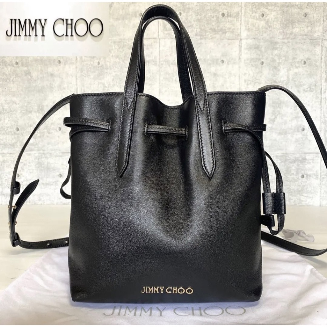 【美品】JIMMY CHOO BARRA/S BLACK 2WAYトートバッグ