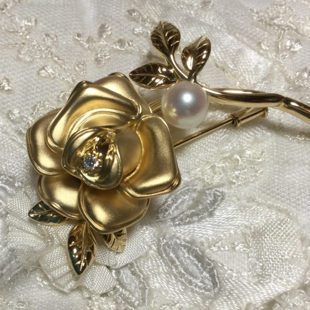 ミキモト MIKIMOTO パール & メレダイヤ付き K18 ブローチ - ブローチ