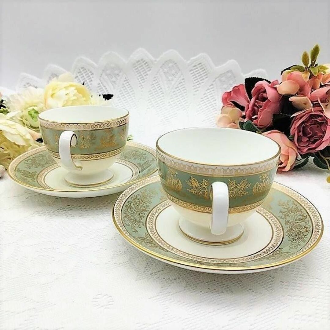 希少　豪華 Wedgwood コロンビアセージグリーン　2種×3客