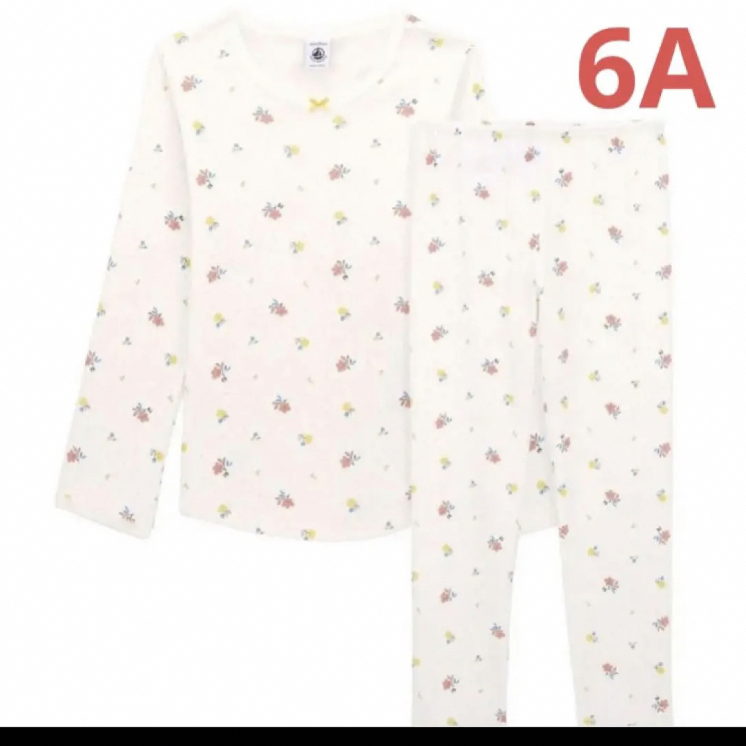 プチバトー6a 116♡花柄とロゴのパジャマ　ロンT レギンス