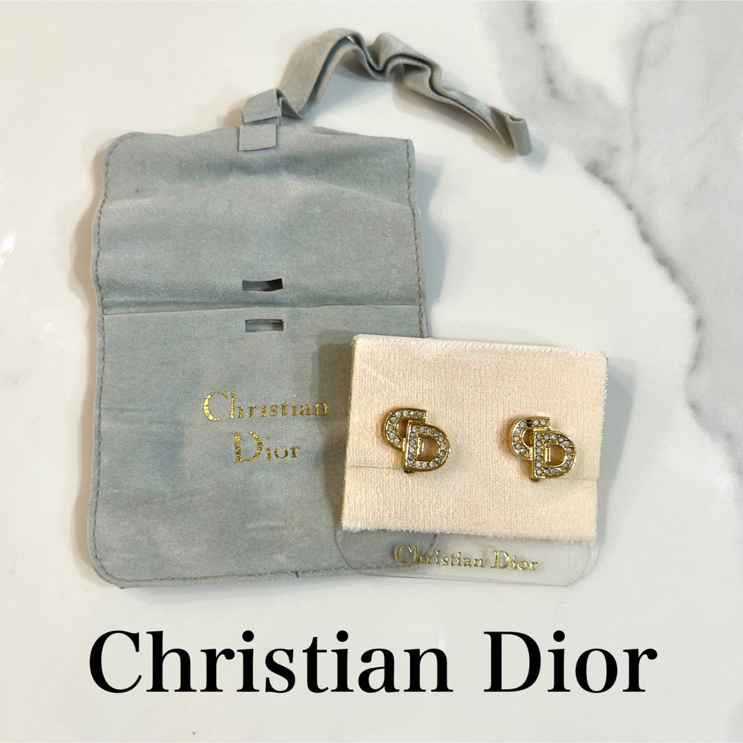 【希少】80s-90s DIOR CDロゴ イヤリング ラインストーン ゴールド