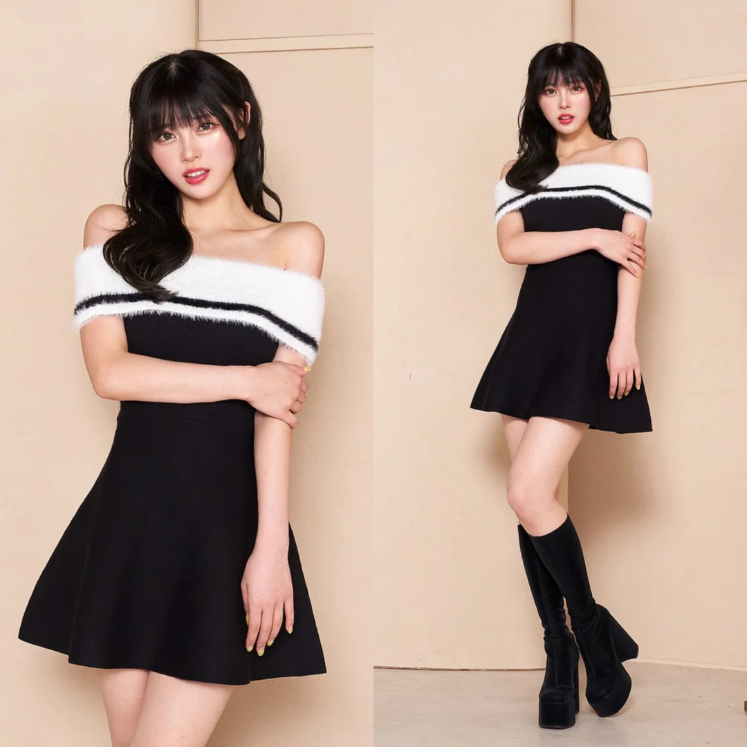 Darich - ダーリッチ 新品 バイカラーオフショルミニワンピース 黒