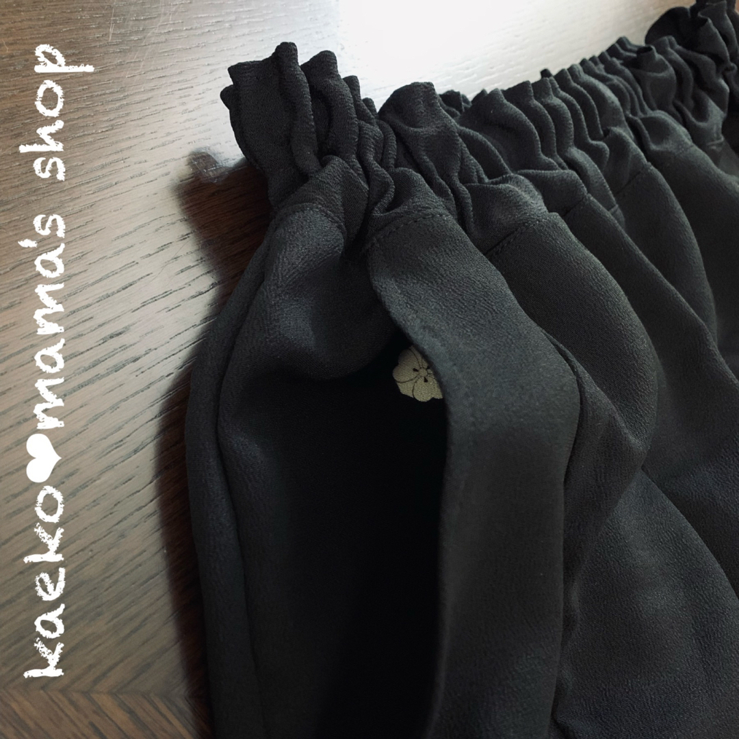 サルエルパンツ✿扇✿総丈92㎝✿黒留袖✿和モダン(着物リメイク サルエルパンツ✿扇✿総丈92㎝✿黒留袖✿和モダン(着物リメイク