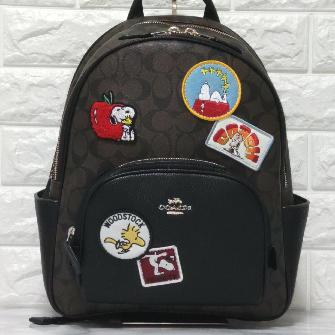 約W28×H32×D11カラーCOACH コーチ スヌーピー コラボ リュック ブラウン ワッペン 未使用