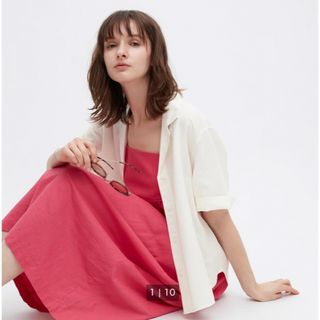 ユニクロ(UNIQLO)のリネンブレンドオープンカラーシャツ　白　S(シャツ/ブラウス(半袖/袖なし))