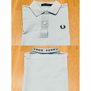 FRED PERRY ポロシャツ　襟ロゴプリント　ライトブルー(ポロシャツ)