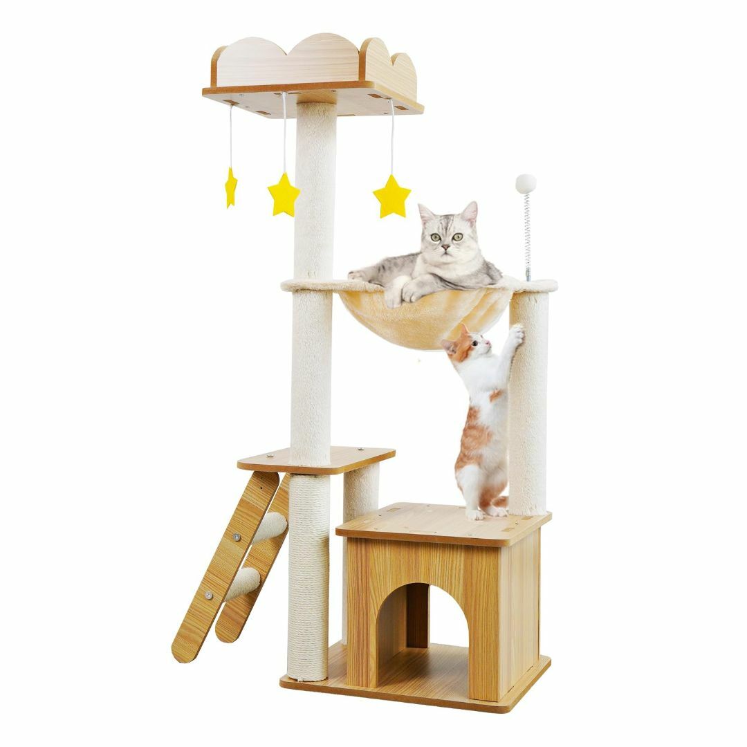 YUCHONG キャットタワー 猫タワー 宇宙船 木製 据え置き型 頑丈で安定し