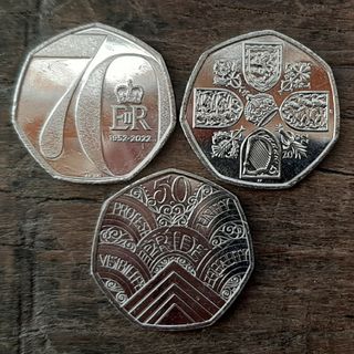 3種類 エリザベス女王 新デザイン イギリス 英国本物50ペンスコインイギリス(貨幣)
