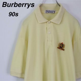 バーバリー(BURBERRY)の【90s】バーバリーズ／ポロシャツ　英国製　イギリス製　刺繍ロゴ　黄　ビンテージ(ポロシャツ)