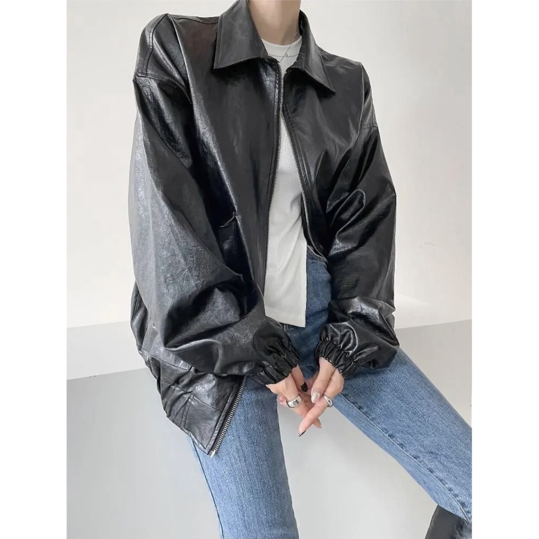 【美品】韓国ファッション レザージャケット　ブラック