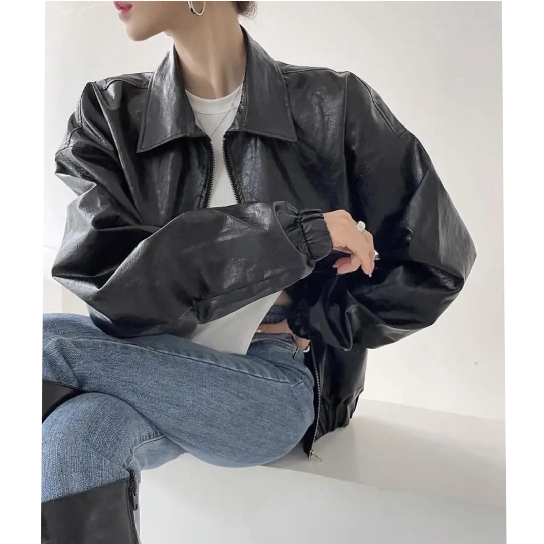 【美品】韓国ファッション レザージャケット　ブラック | フリマアプリ ラクマ