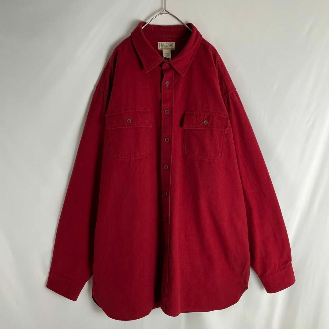 【長袖シャツ　L.L.Bean  ヘビーコットン　シャツジャケット　赤　古着】 メンズのトップス(シャツ)の商品写真
