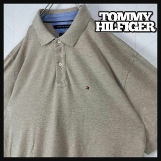 トミーヒルフィガー(TOMMY HILFIGER)のUSA古着 トミー ヒルフィガー ポロシャツ ベージュ 刺繍 オーバーサイズ(ポロシャツ)