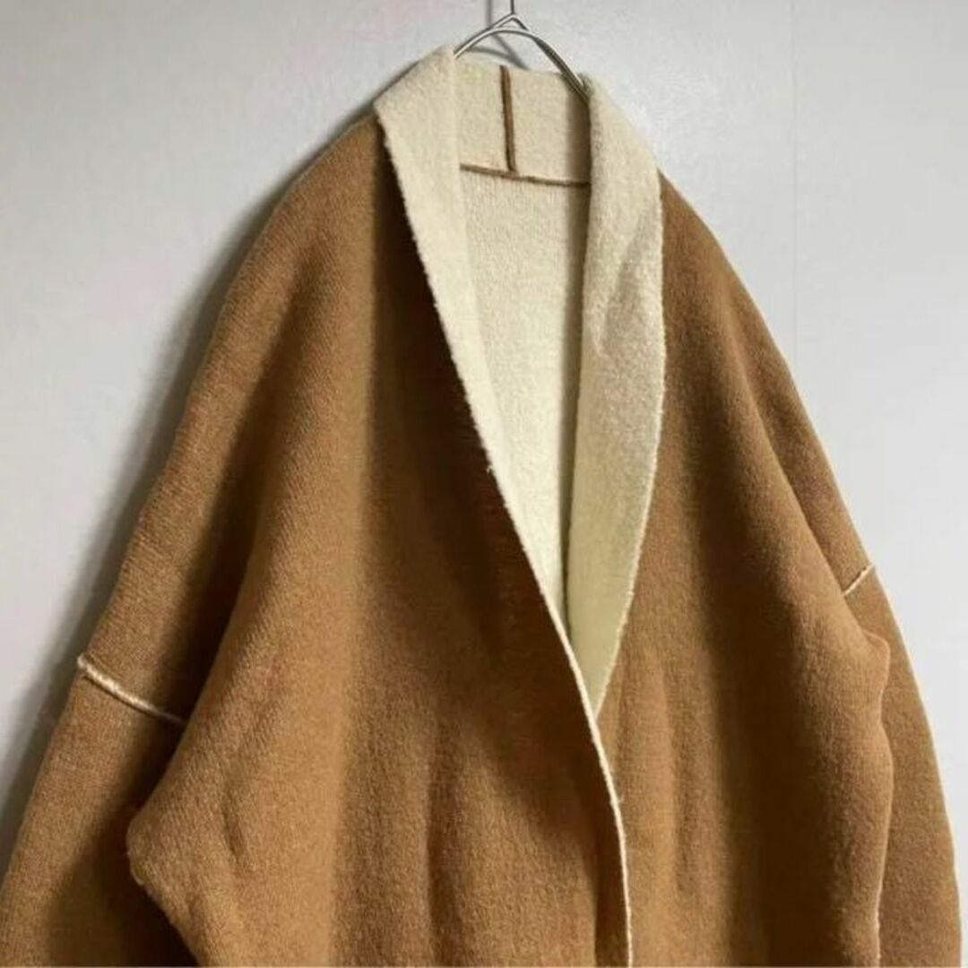 【23区 茶 ロングコート カシミヤ混 ゆるだぼ フェミニン ノーボタン 古着】