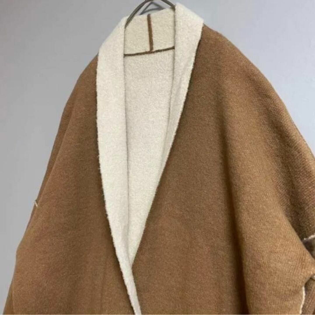 【23区 茶 ロングコート カシミヤ混 ゆるだぼ フェミニン ノーボタン 古着】