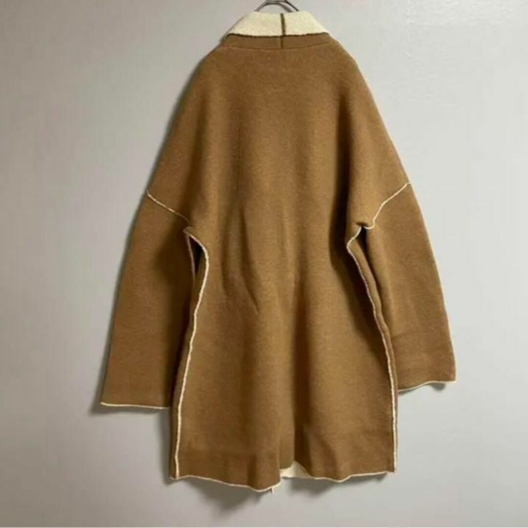 【23区 茶 ロングコート カシミヤ混 ゆるだぼ フェミニン ノーボタン 古着】