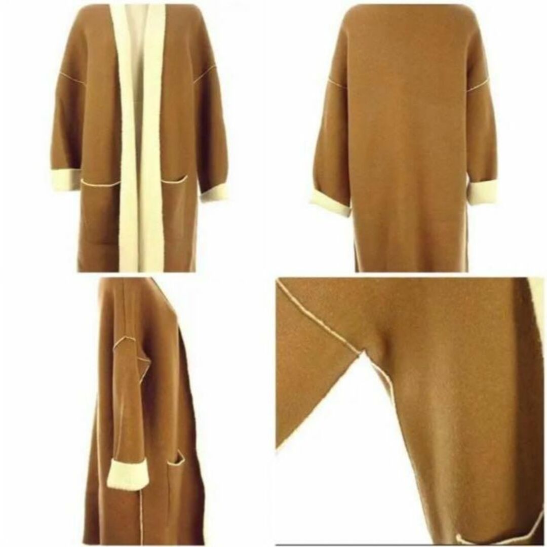 【23区 茶 ロングコート カシミヤ混 ゆるだぼ フェミニン ノーボタン 古着】