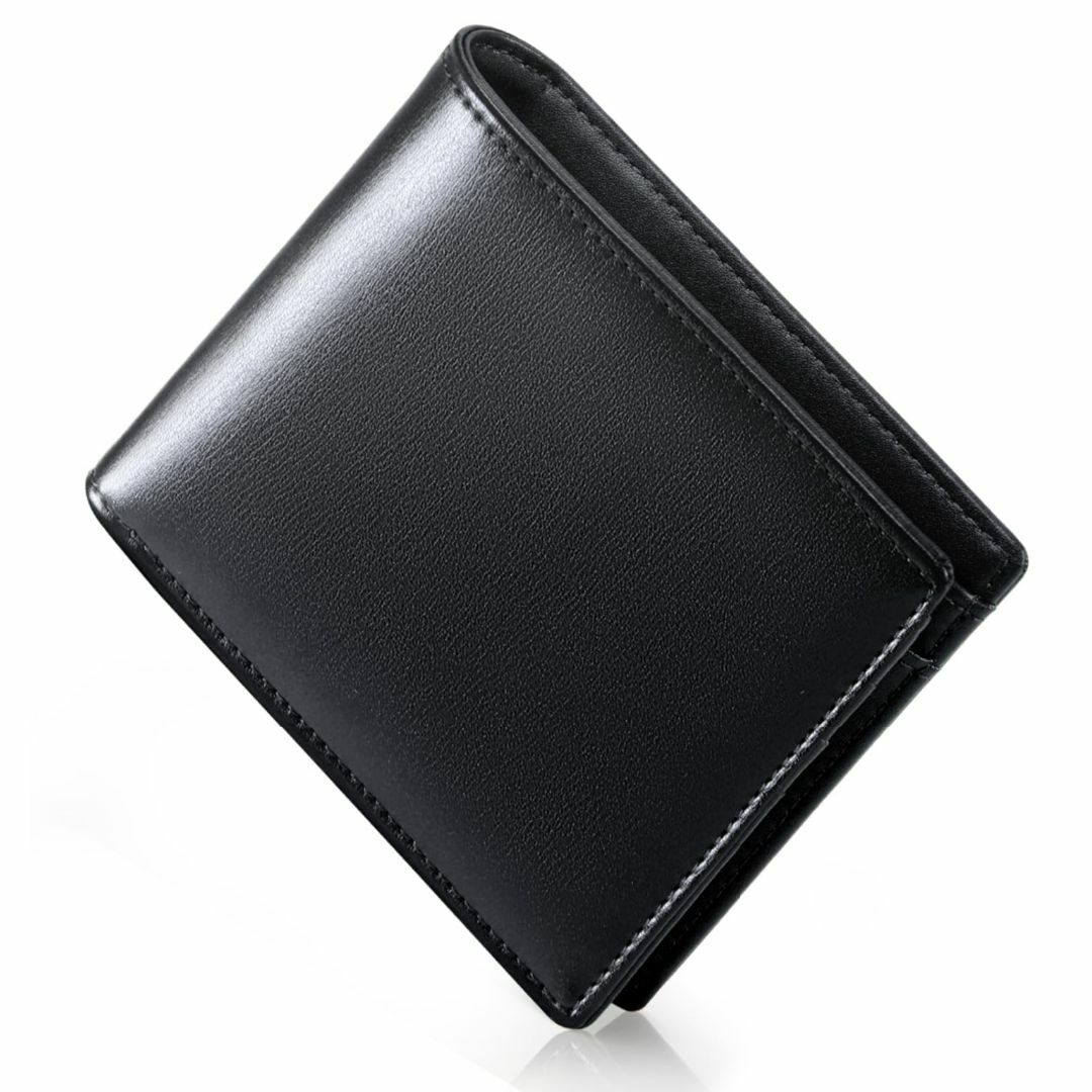 【色: ブラック】[NUBILY] 二つ折り財布 メンズ 牛革 カード10枚収納