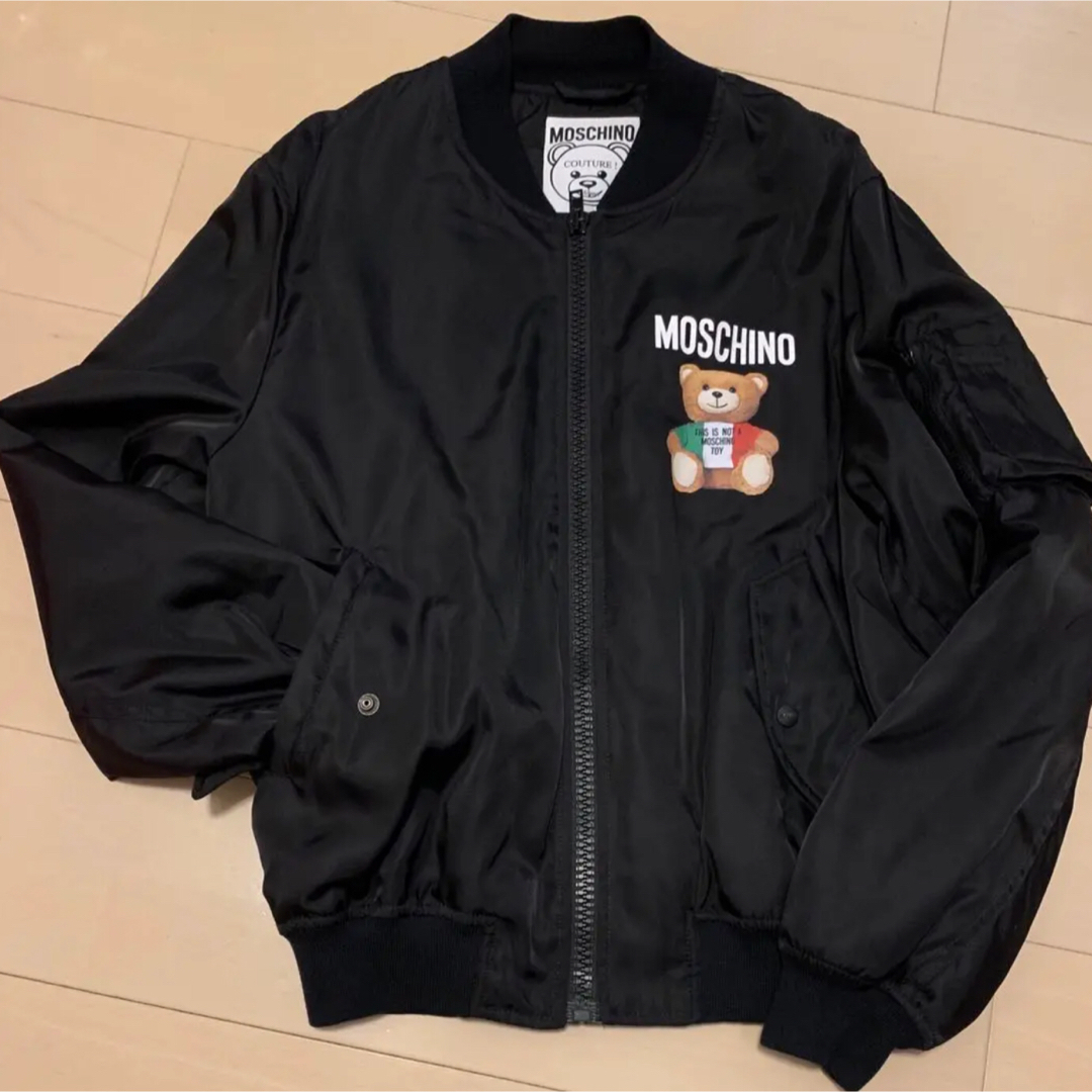 MOSCHINO ブラック ボンバージャケット イタリアン テディベア MA-1