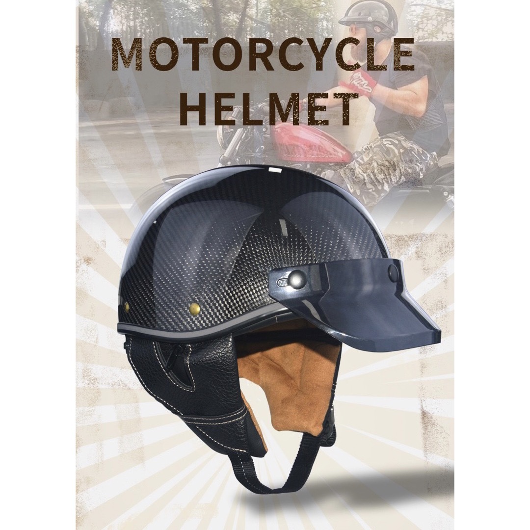 新品軽量ハーフヘルメット 半キャップ ハーレー 半帽子 半ヘル リアルカーボン-
