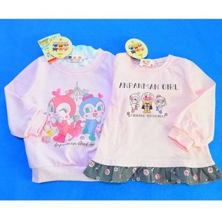 アンパンマン(アンパンマン)の新品　90cm　アンパンマン　Tシャツとトレーナー2枚セット　ピンク×グレー(Tシャツ/カットソー)