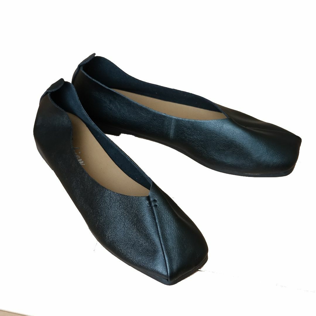 フラットパンプス ブラック シューズ スクエア エコレザー 40 レディースの靴/シューズ(ハイヒール/パンプス)の商品写真