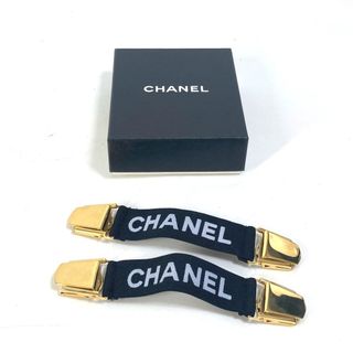 シャネル CHANEL ロゴ 左右ペア 袖止め ベルト ゴム ブラック×ゴールド金具