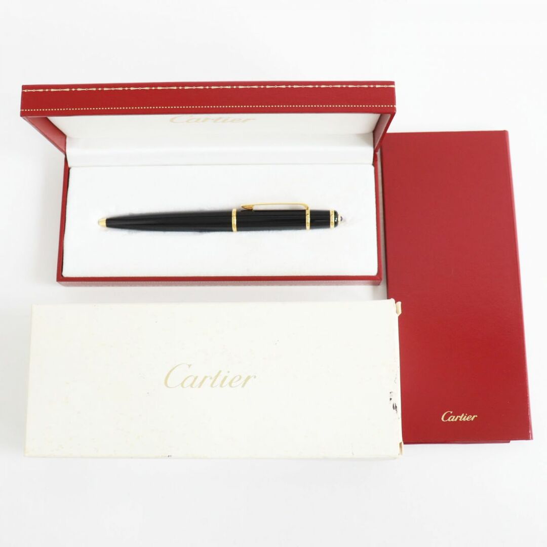 極美品●Cartier ディアボロ ドゥ カルティエ ブルージェムストーン付き ツイスト式 ボールペン ブラック×ゴールド 筆記確認済み