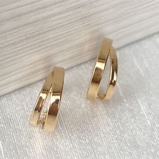 地金*18金【2連フープピアス】イエローゴールド K18刻印入 日本製
