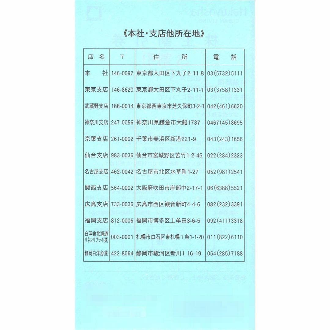 白洋舎 株主優待 株主割引券(2枚) 有効期限:2023.10.31 (3割引)の通販 ...