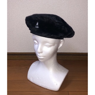 カンゴール(KANGOL)のS/M 美品 KANGOL ファー ベレー帽 ハンチングキャップ ブラック 黒(ハンチング/ベレー帽)