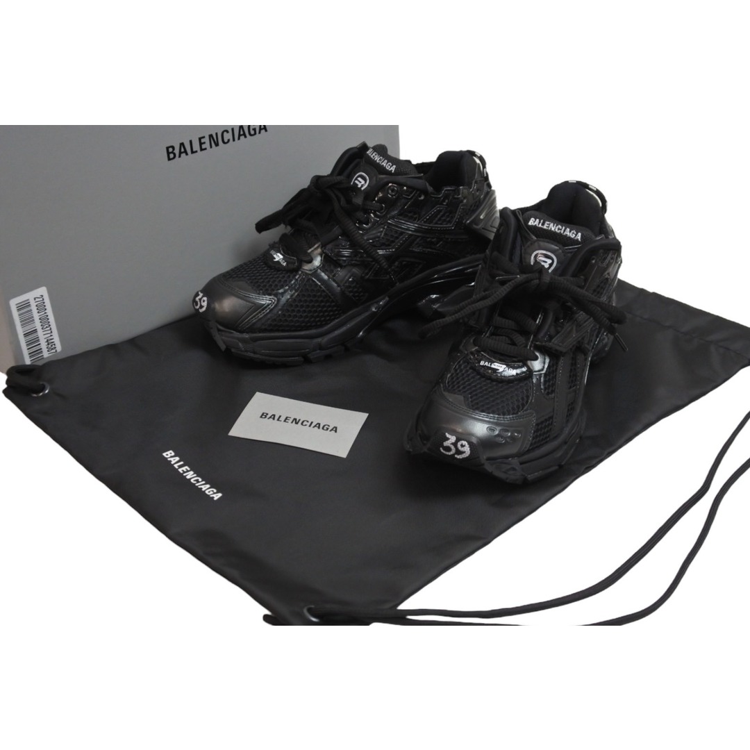 極美品 BALENCIAGA バレンシアガ スニーカー RUNNER ランナー ユーズド加工 656065 W3RA1 1000 ブラック サイズ39  54605