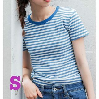 コカ(coca)の新品　coca ワッフルボーダー　トップス　レディース　S  ブルー(Tシャツ(半袖/袖なし))