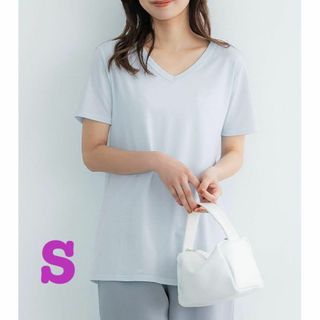 コカ(coca)の新品　coca とろみVネック　Tシャツ　レディース　S ライトブルー(Tシャツ(半袖/袖なし))