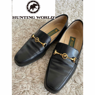 ハンティングワールド(HUNTING WORLD)のレア品 ハンティングワールド ビットローファー 本革 金ロゴ装具 24cm(ローファー/革靴)
