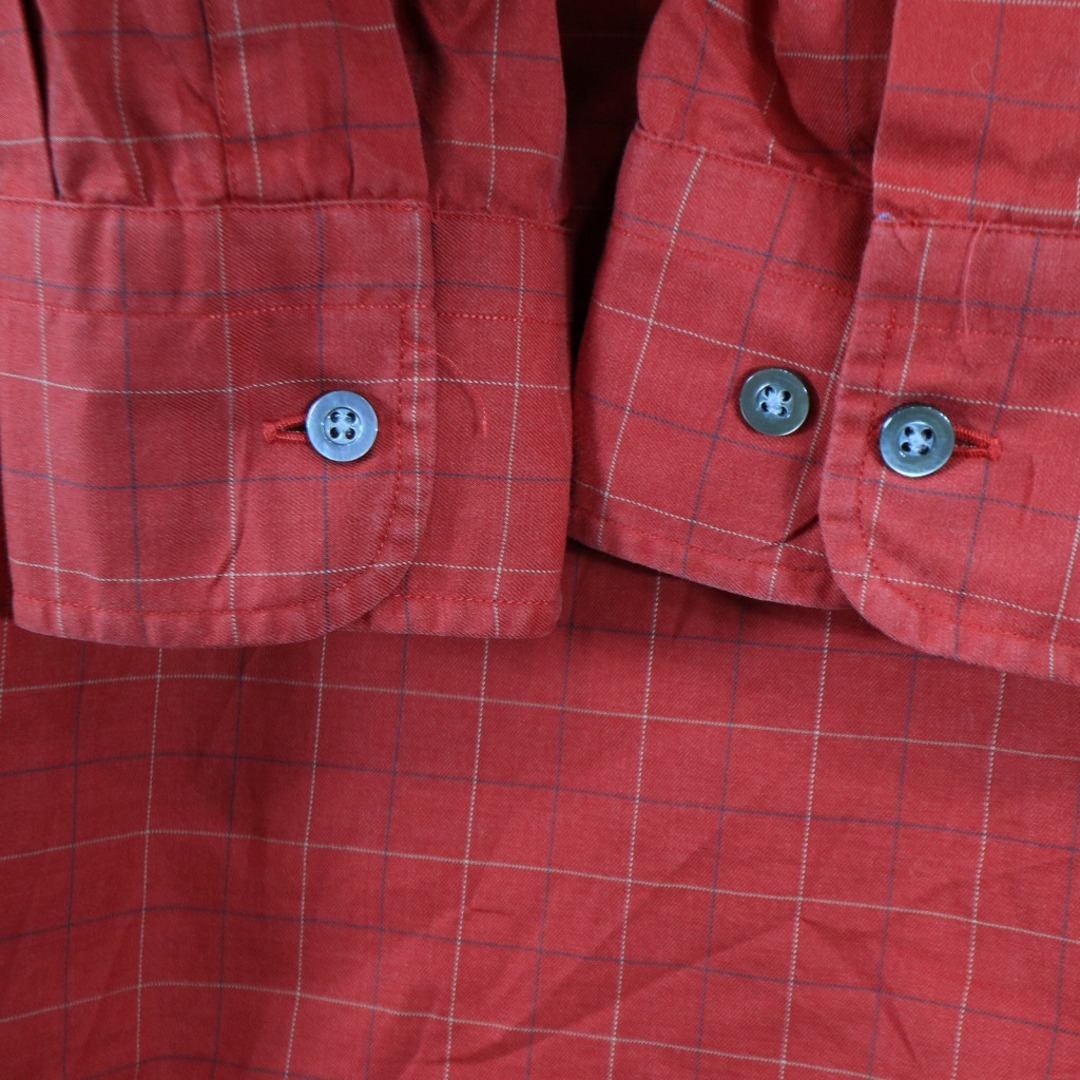 BURBERRY(バーバリー)のUSA製 BURBERRY バーバリー チェック長袖シャツ 片ポケット レッド (メンズ XL) 中古 古着 O3165 メンズのトップス(シャツ)の商品写真
