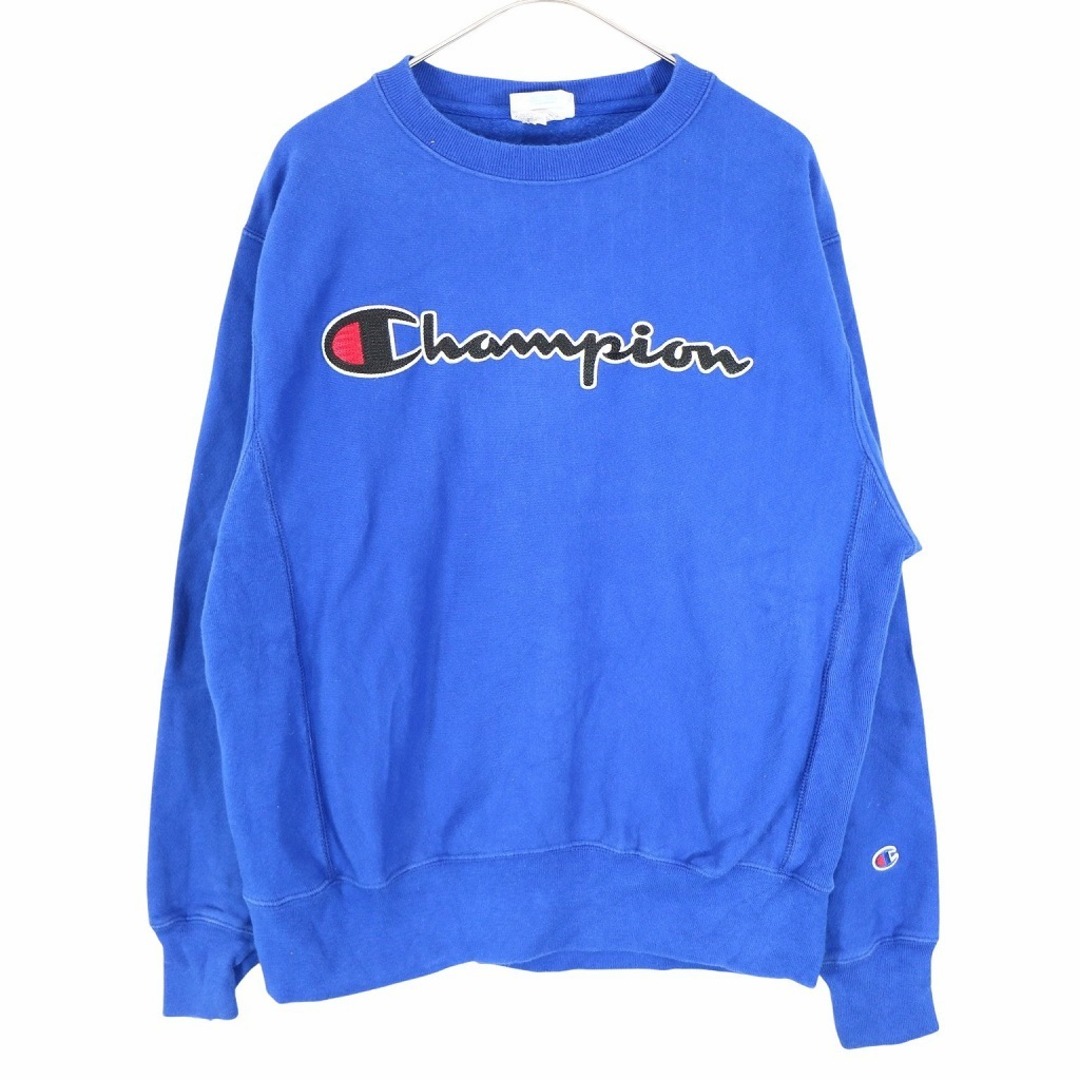 Champion チャンピオン ロゴ リバースウィーブスウェット 刺繍  アメカジ 丸首 トレーナー ブルー (メンズ M)   O3190