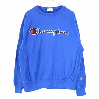 チャンピオン(Champion)のChampion チャンピオン ロゴ リバースウィーブスウェット 刺繍  アメカジ 丸首 トレーナー ブルー (メンズ M) 中古 古着 O3190(スウェット)