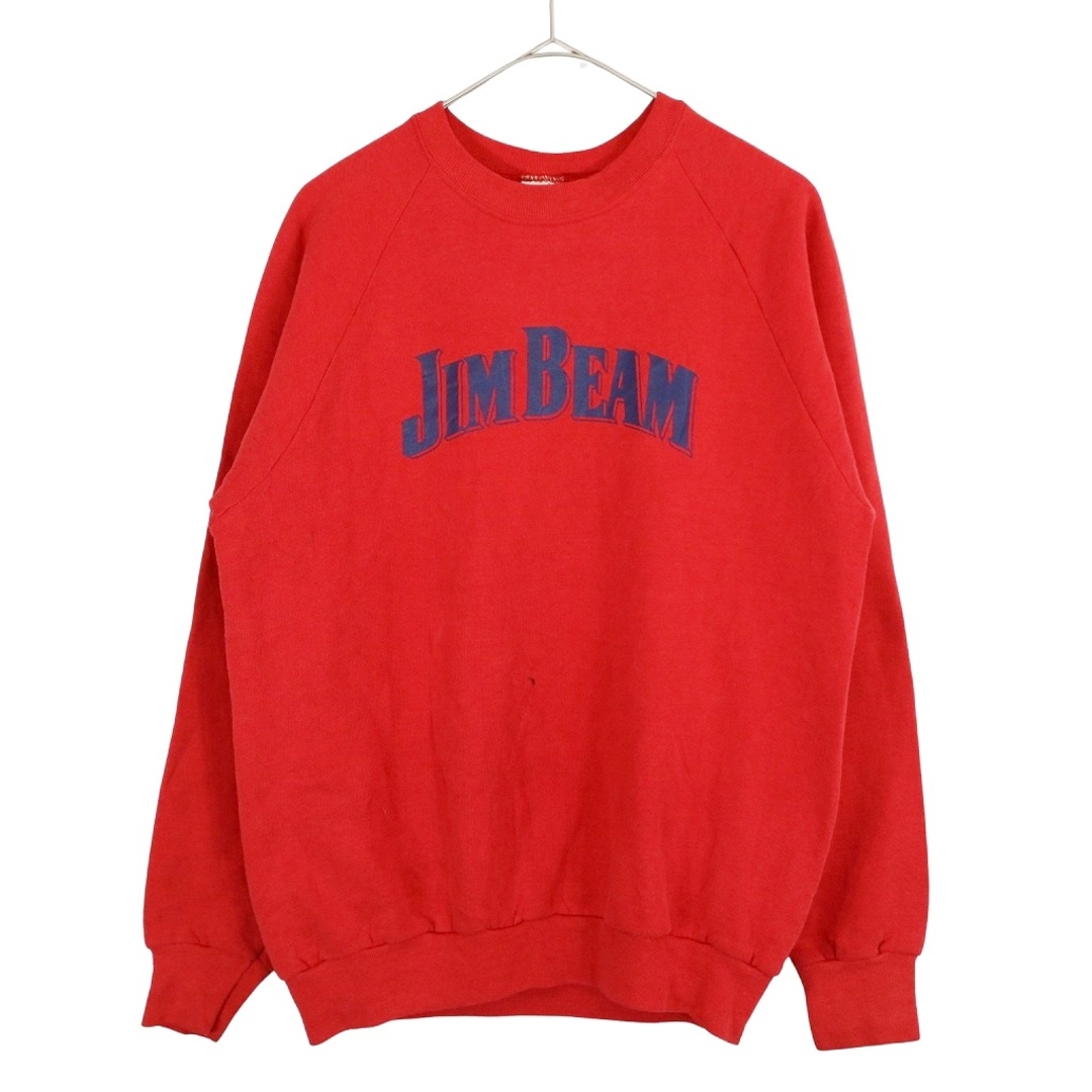 90年代 USA製 FRUIT OF THE LOOM フルーツオブザルーム JIM BEAM スウェット 企業 ラグラン丸首 レッド (メンズ L)   O3221