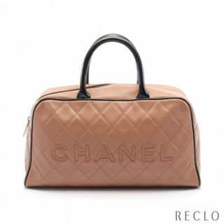 シャネル(CHANEL)のスパライン ハンドバッグ ミニボストンバッグ キャビアスキン エナメルレザー ピンクベージュ ブラック シルバー金具(ハンドバッグ)