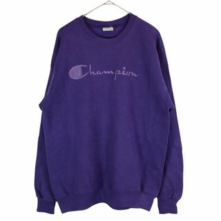 チャンピオン(Champion)のChampion チャンピオン ロゴ刺繡 スウェット 刺繍 丸首 トレーナー パープル (メンズ XL) 中古 古着 O3233(スウェット)