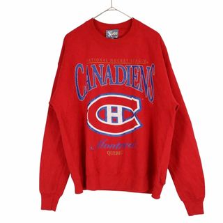 リー(Lee)の90年代 USA製 Lee リー NHL モントリオール カナディアンズ スウェット スポーツ アイスホッケー レッド (メンズ L) 中古 古着 O3235(スウェット)